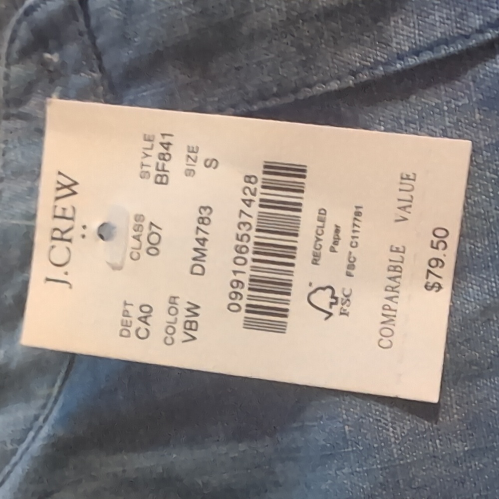 J. Crew New Chambray Puff Sleeve Ruffle Top Button-Up Blouse Size Small - Picture 4 of 7